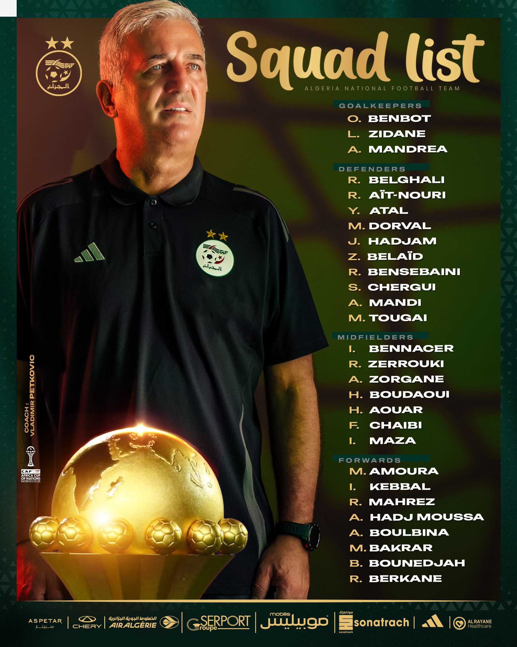 تشكيلة الجزائر في كأس أمم أفريقيا 2025 في المغرب.
