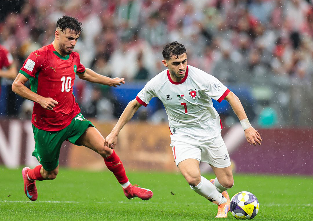 من مباراة الأردن والمغرب. (وكالات)