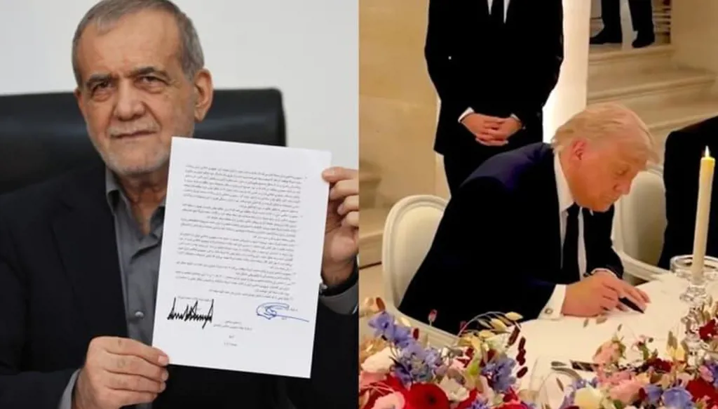 الرئيسان الأميركي دونالد ترامب والإيراني مسعود بزشكيان خلال توقيعهما، كل من موقعه، مذكرة التفاهم بين الولايات المتحدة وإيران في 17 حزيران/يونيو 2026. (أ ف ب)