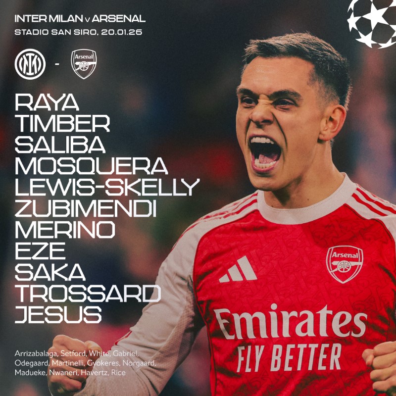 تشكيلة أرسنال لمباراة إنتر.