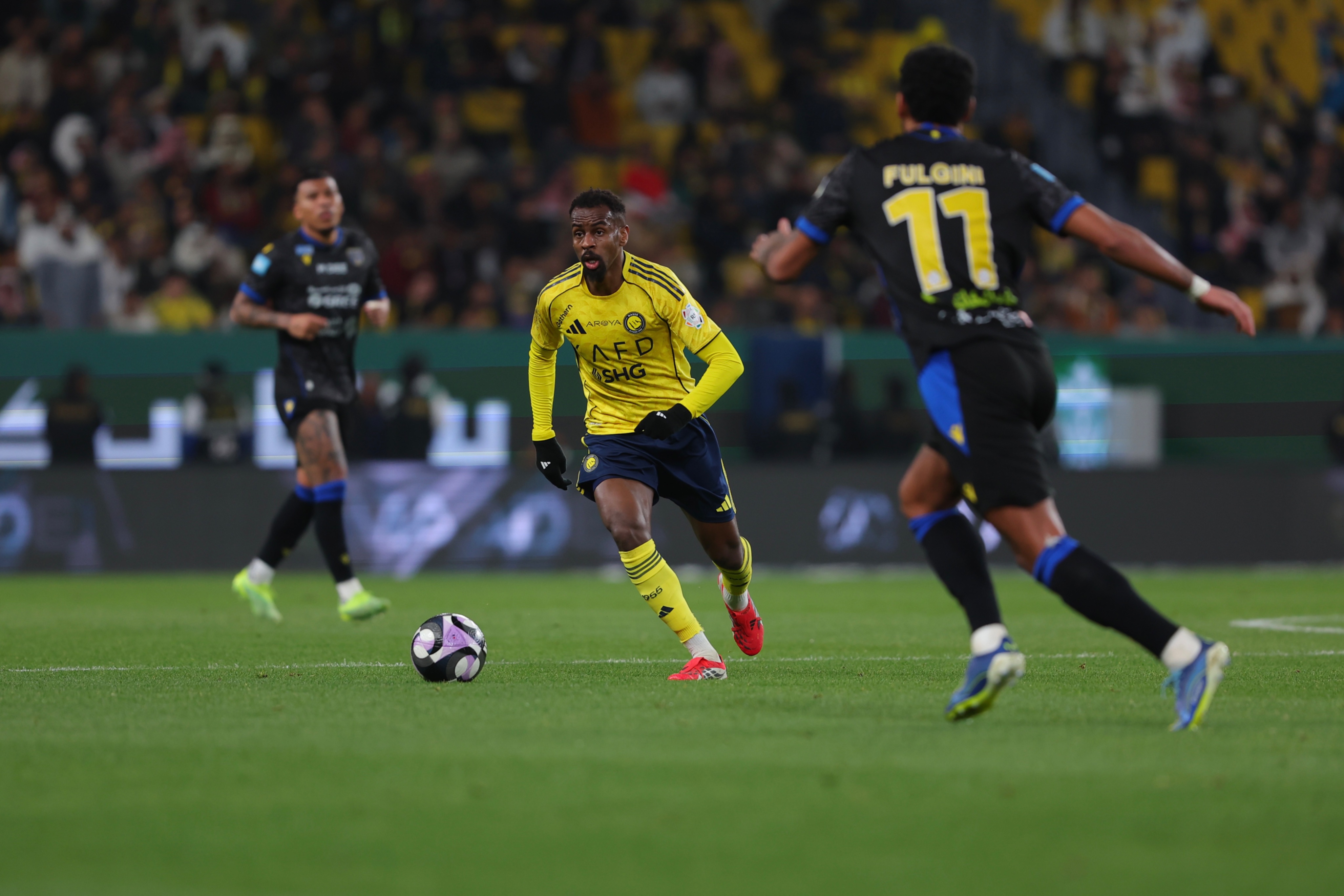 من مباراة النصر والتعاون في الدوري السعودي. (وكالات)