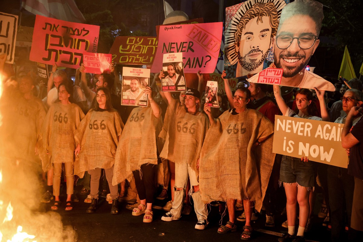 تحركات ضد حكومة نتنياهو للمطالبة بإطلاق سراح الأسرى ‏الإسرائيليين في ‏غزة (أ ف ب)‏