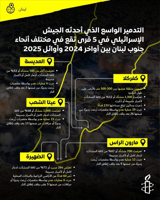 التدمير في خمس قرى جنوبية (منظمة العفو)