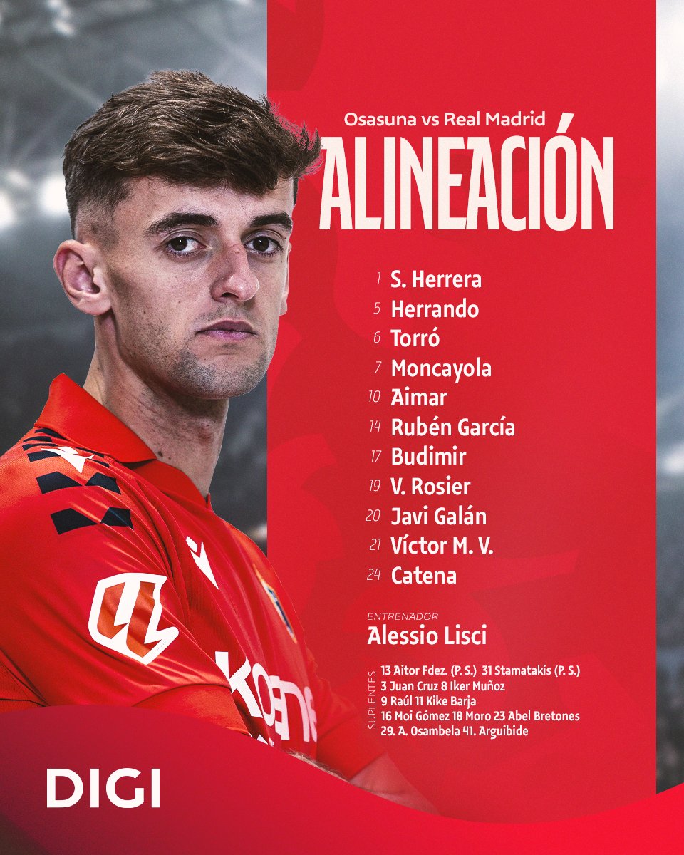 تشكيلة أوساسونا الرسمية لمواجهة ريال مدريد. (حساب أوساسونا على إكس)
