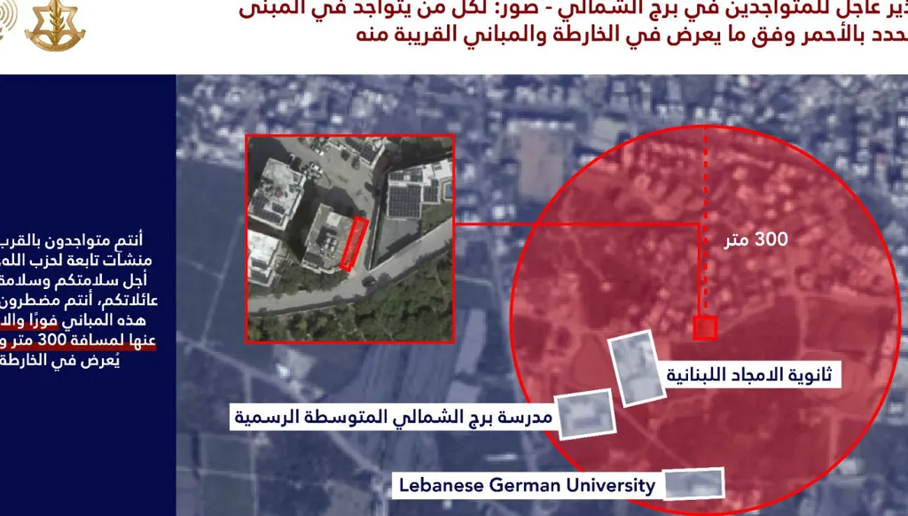 إنذار إسرائيلي عاجل لسكان البرج الشمالي-صور: إخلاء مبانٍ محددة تمهيدا لاستهدافها