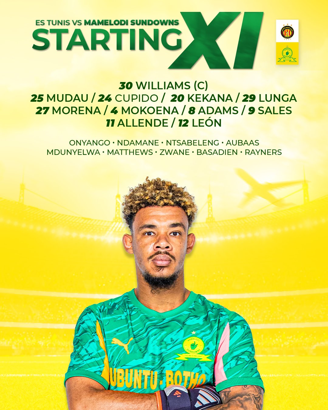 تشكيلة ماميلودي صنداونز لمواجهة الترجي في ذهاب نصف نهائي دوري أبطال أفريقيا.