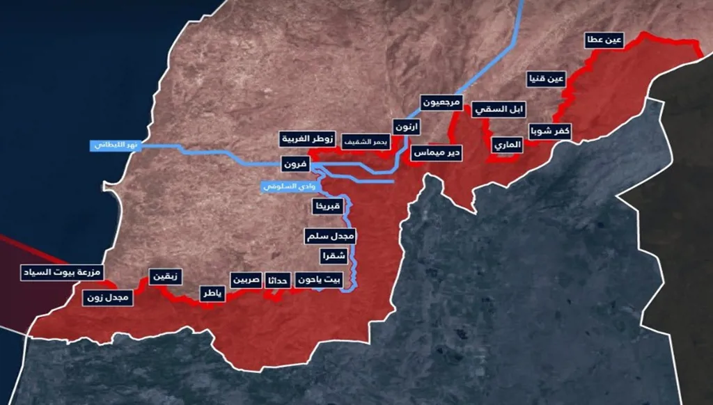 خريطة التوغّل الإسرائيلي في جنوب لبنان.