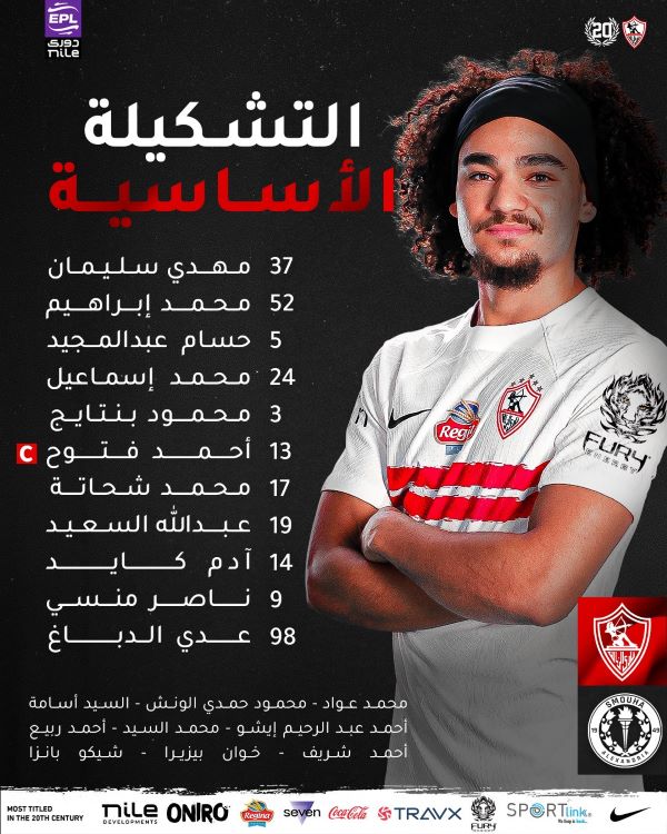 تشكيلة الزمالك لمواجهة سموحة في الدوري المصري.