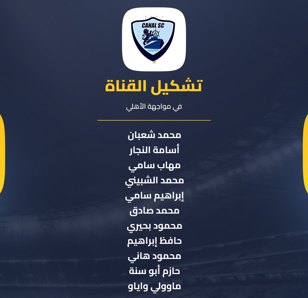 تشكيلة القناة لمواجهة الأهلي في الدوري المصري.