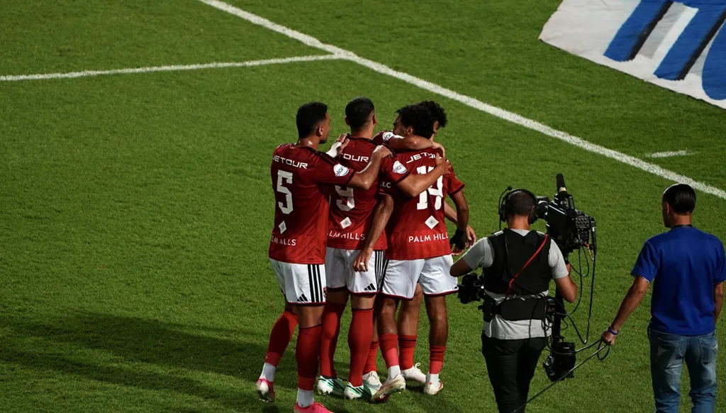 فرحة الأهلي بأحد الأهداف. (قناة الأهلي المصري)