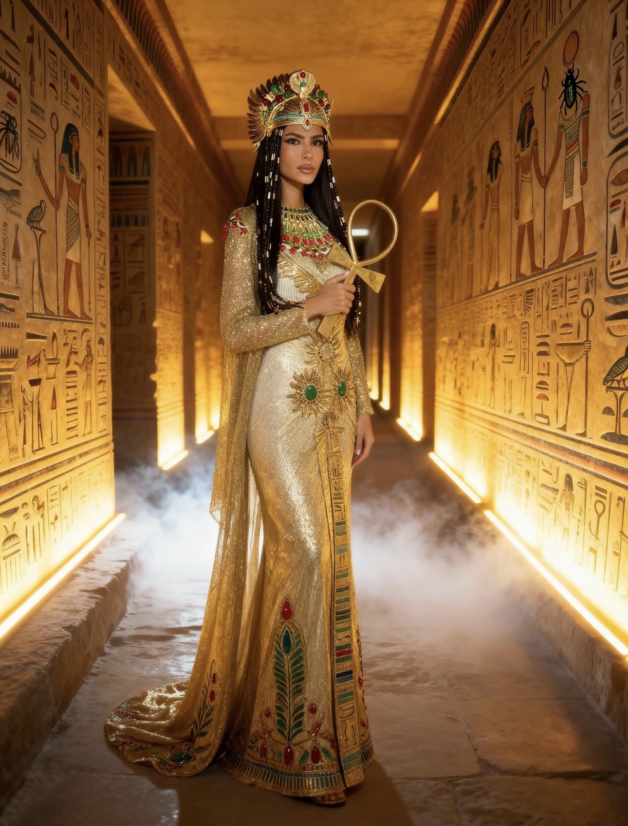 هدى المفتي بتصميم فؤاد سركيس لافتتاح المتحف المصري الكبير (إنستغرام)