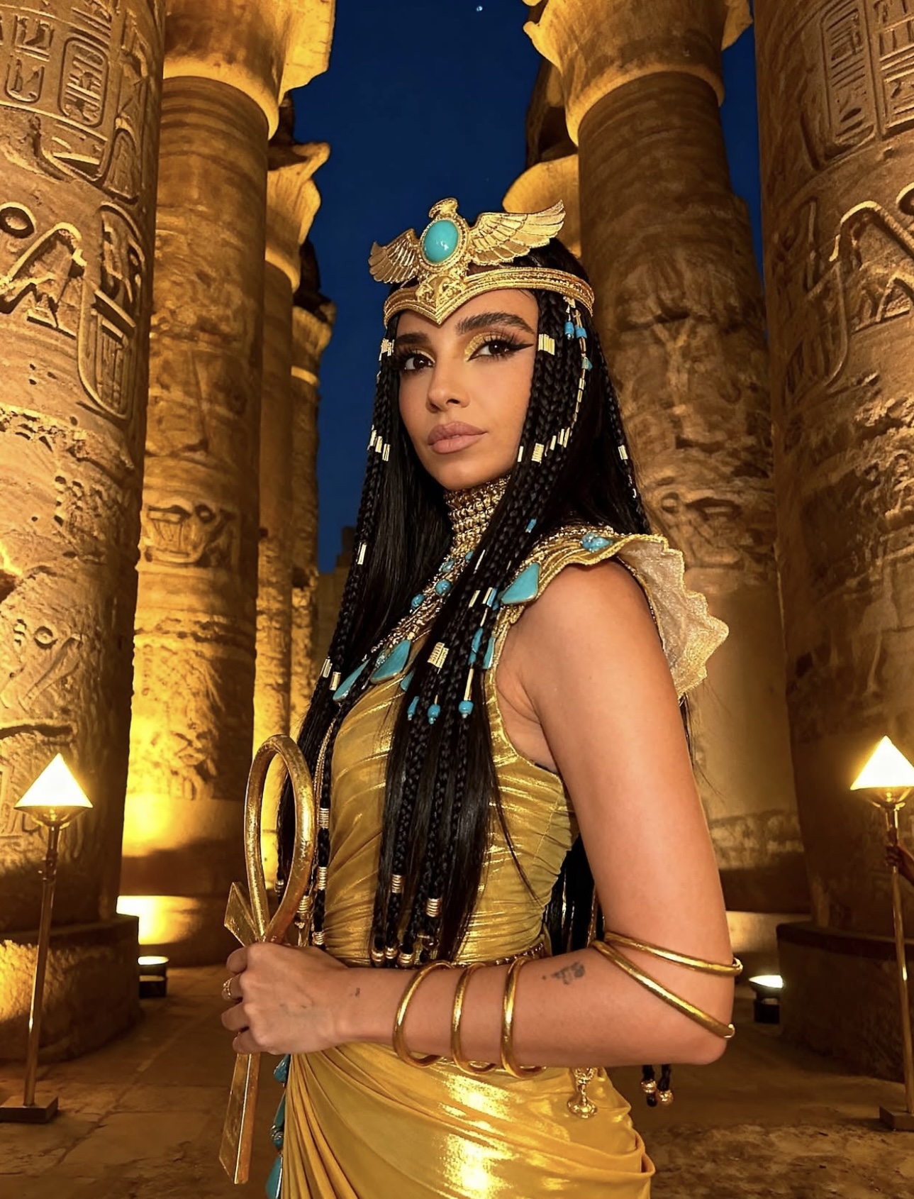 سلمى بو ضيف بتصميم فؤاد سركيس لافتتاح المتحف المصري الكبير (إنستغرام)