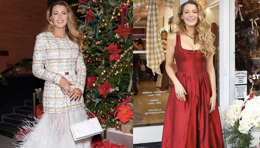 بليك ليفلي بإطلالتين تحتفيان بموسم الأعياد... سرّ أناقتها الريش والأحمر (صور وفيديو)