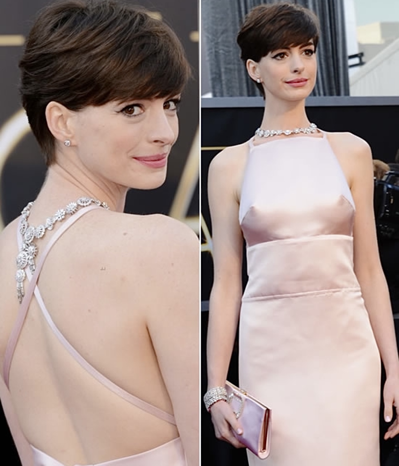 آن هاثاواي بتصميم برادا في حفل أوسكار 2013 (فيسبوك)