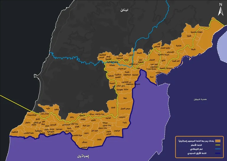 خريطة المنطقة المحتلة في الجنوب.