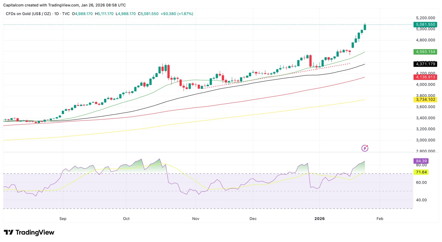 الأداء اليومي لمؤشر الذهب. (ترايدينغ فيو)