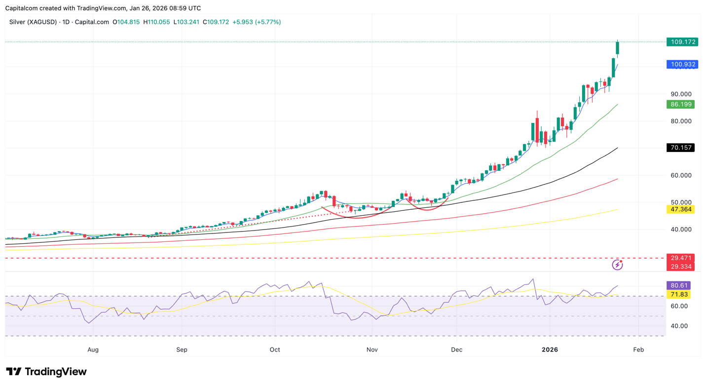 الأداء اليومي لمؤشر الفضة. (ترايدينغ فيو)