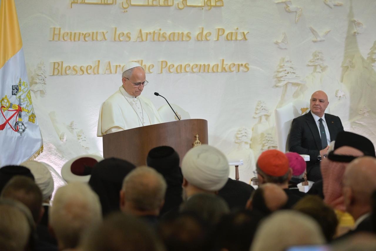 البابا لاوون خلال إلقاء كلمة في قصر بعبدا (تصوير نبيل إسماعيل)