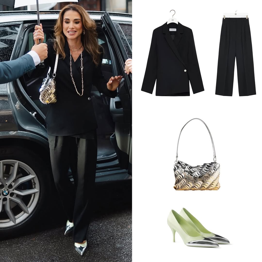 الملكة رانيا في شوارع نيويورك بحذاء معدني جريء عام 2025 (انستغرام)