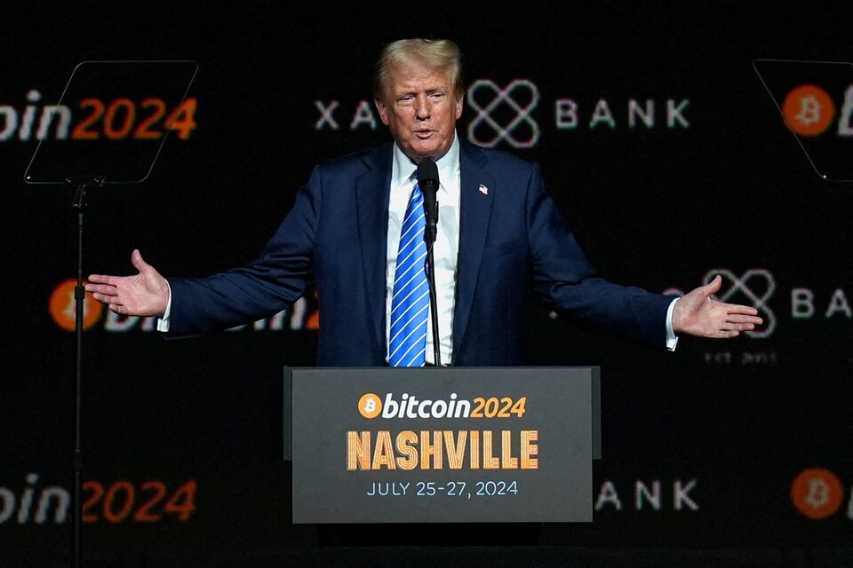 الرئيس الأميركي دونالد ترامب في مؤتمر بتكوين 2024 في ناشفيل، تينيسي، الولايات المتحدة، في 27 يوليو 2024 (رويترز)