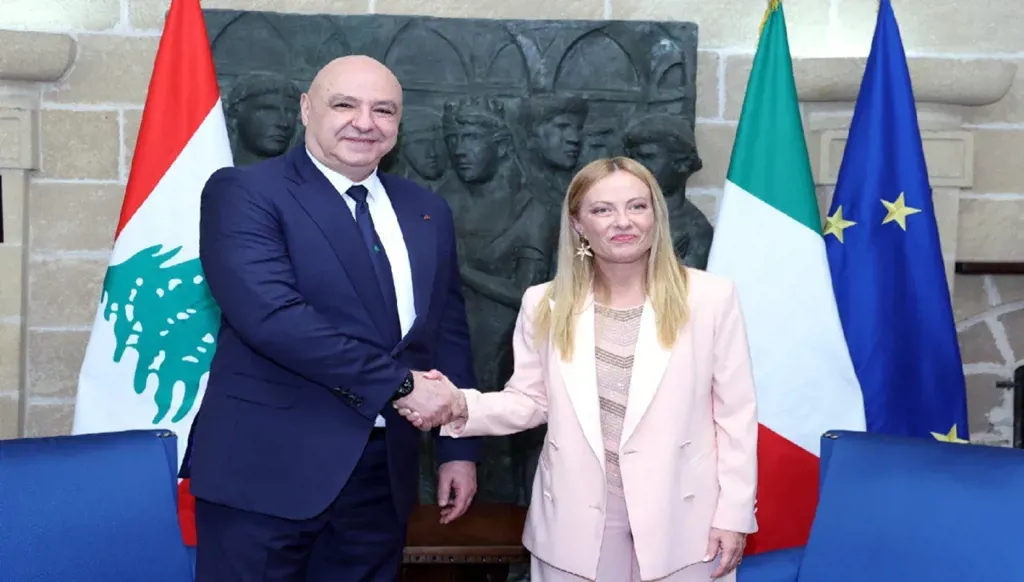 الرئيس اللبناني جوزف عون ورئيسة الوزراء الإيطالية جورجيا ميلوني في روما (الرئاسة اللبنانية)