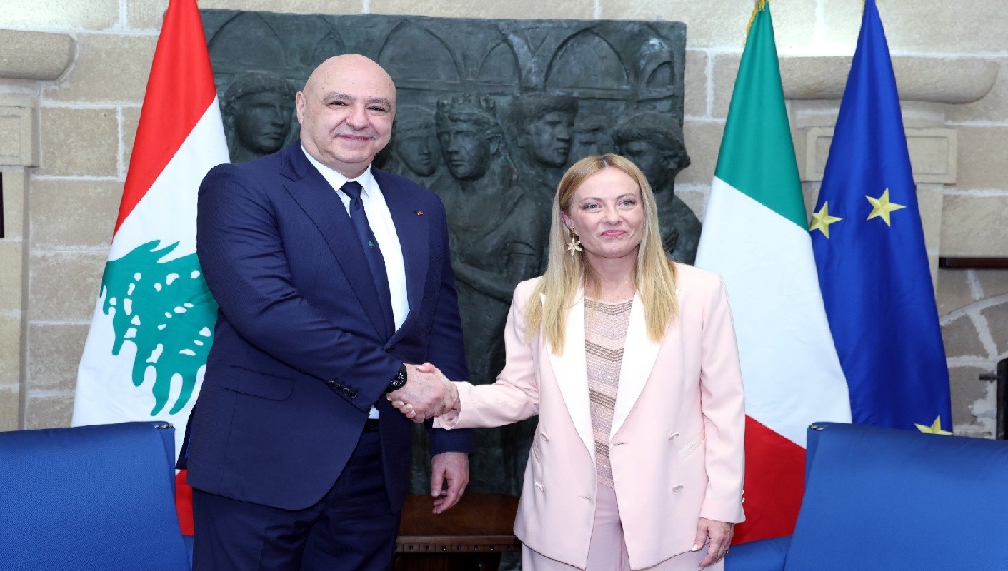 الرئيس اللبناني جوزف عون ورئيسة الوزراء الإيطالية جورجيا ميلوني في روما (الرئاسة اللبنانية)