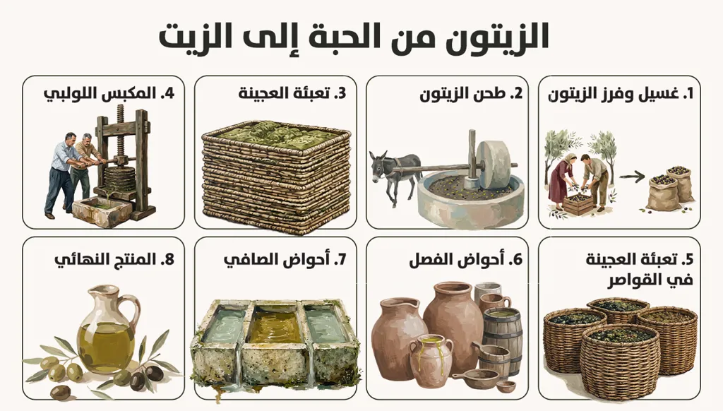 الزيتون من الحبة إلى الزيت (تصميم النهار).