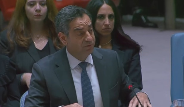 مندوب لبنان لدى الأمم المتحدة أحمد عرفة (مقتطعة من فيديو البث المباشر)