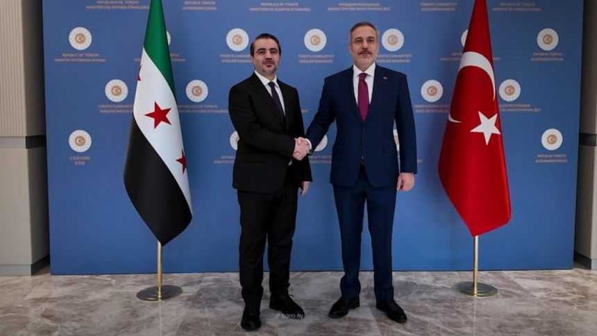 من لقاء سابق لفيدان والشيباني في أنقرة في 9 أبريل 2026 (سانا)