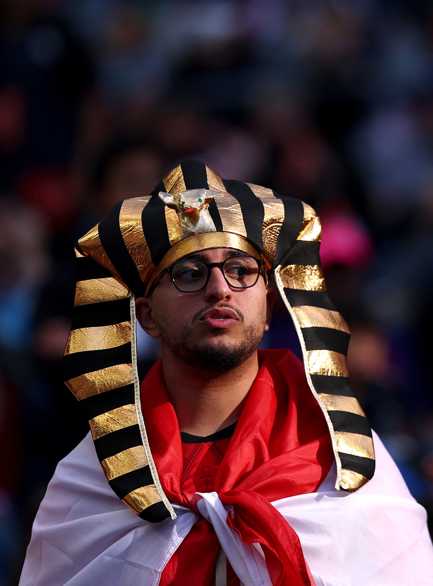 مشجّع لمنتخب مصر في المباراة ضد إيران. (أ ف ب)