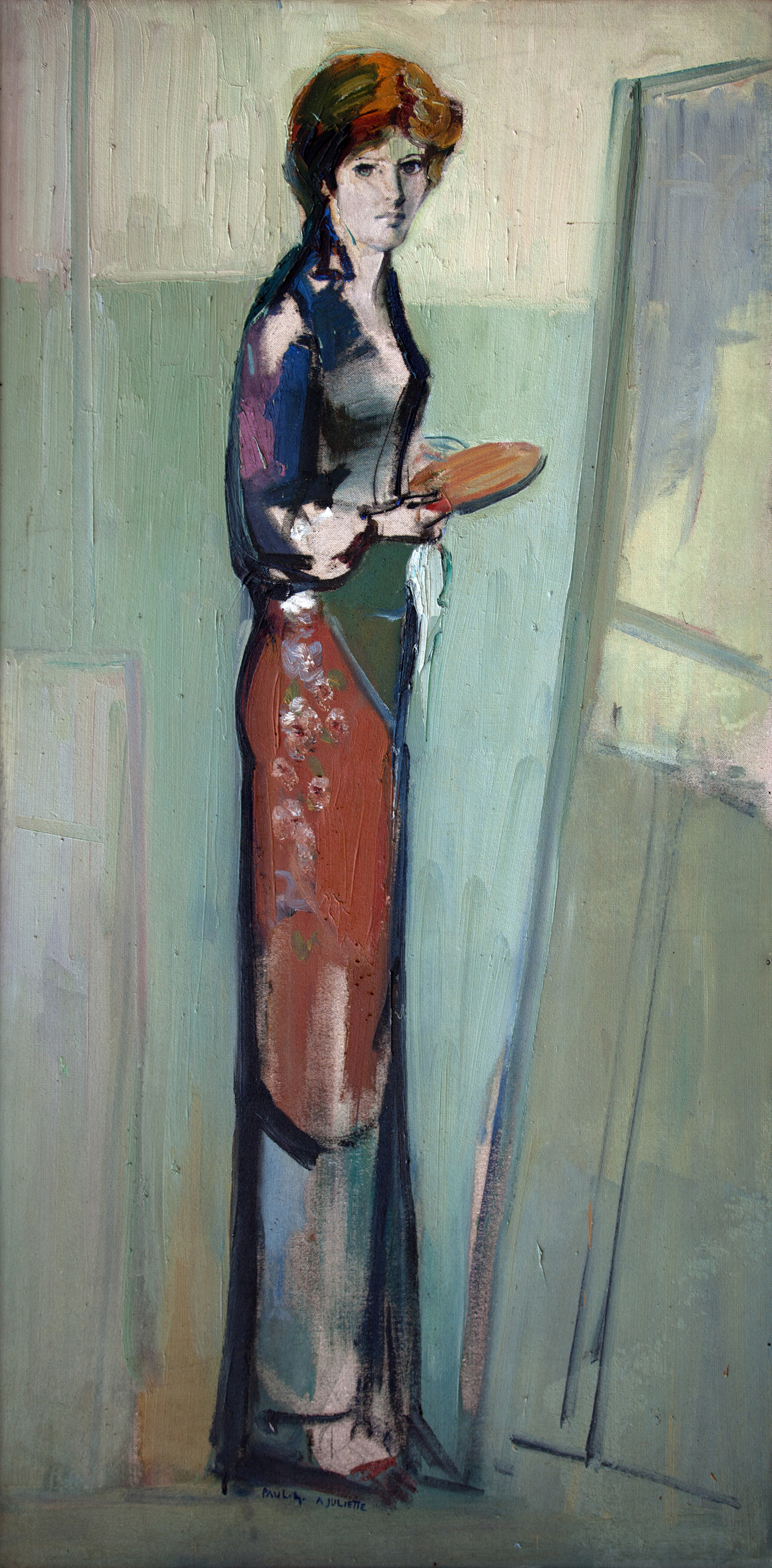 لوحة بورتريه جولييت Portrait of Juliette، زوجة الفنان بول غيراغوسيان (1978)، زيت على لوح ماسونيت، 200 × 100 سم، من مجموعة عائلة بول غيراغوسيان، لبنان.