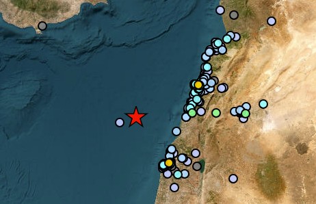 مركز الهزة الأرضية قبالة السواحل اللبنانية (Lastquake)