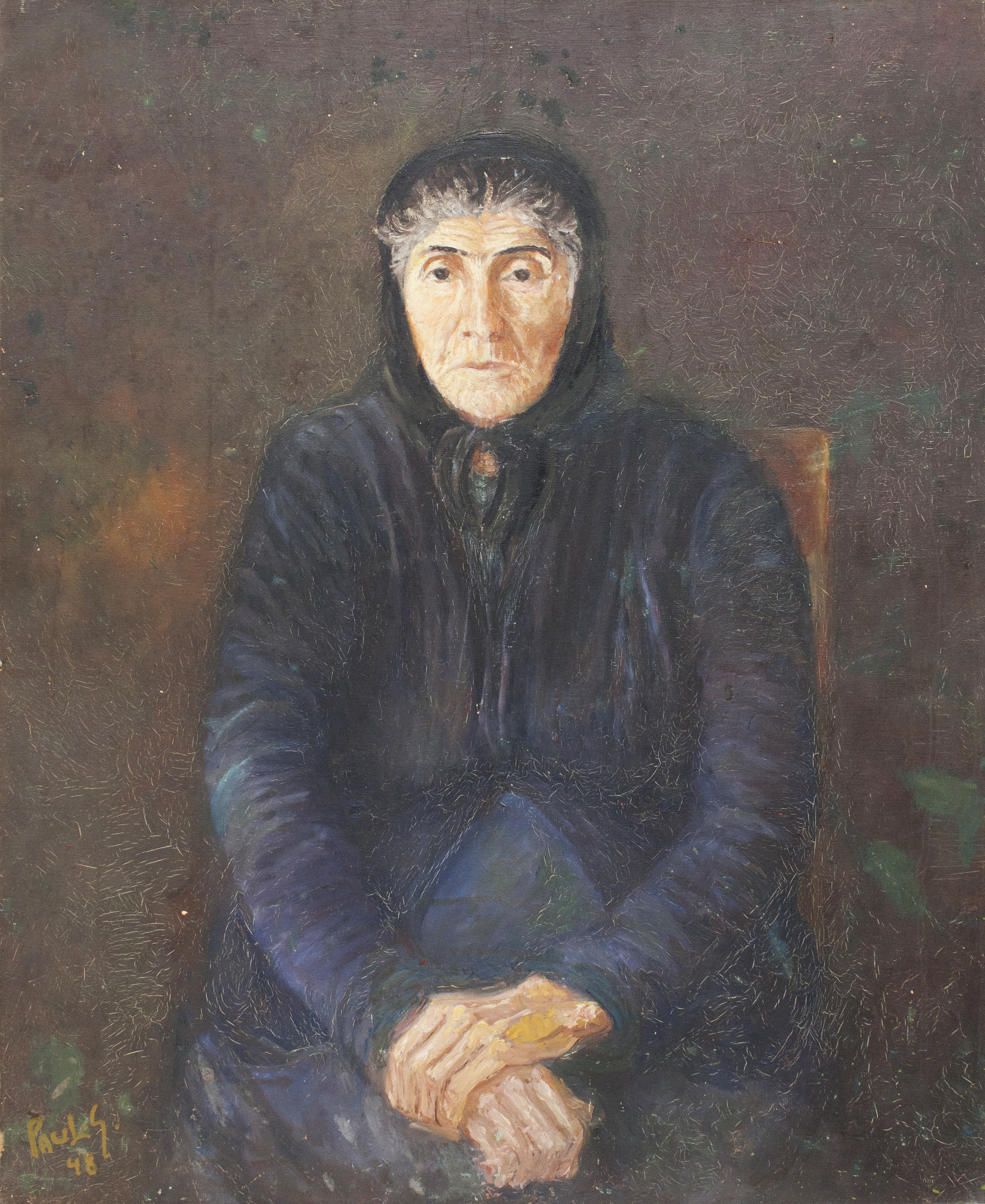 لوحة راحيل Rahel، والدة الفنان بول غيراغوسيان (1948)، زيت على لوح ماسونيت، 74 × 62 سم.