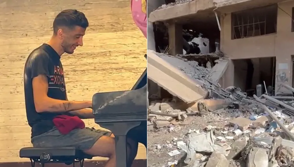 أحمد عزف البيانو أمام ركام منزله في برج البراجنة... الفنّ في وجه الوحشيّة (فيديو)