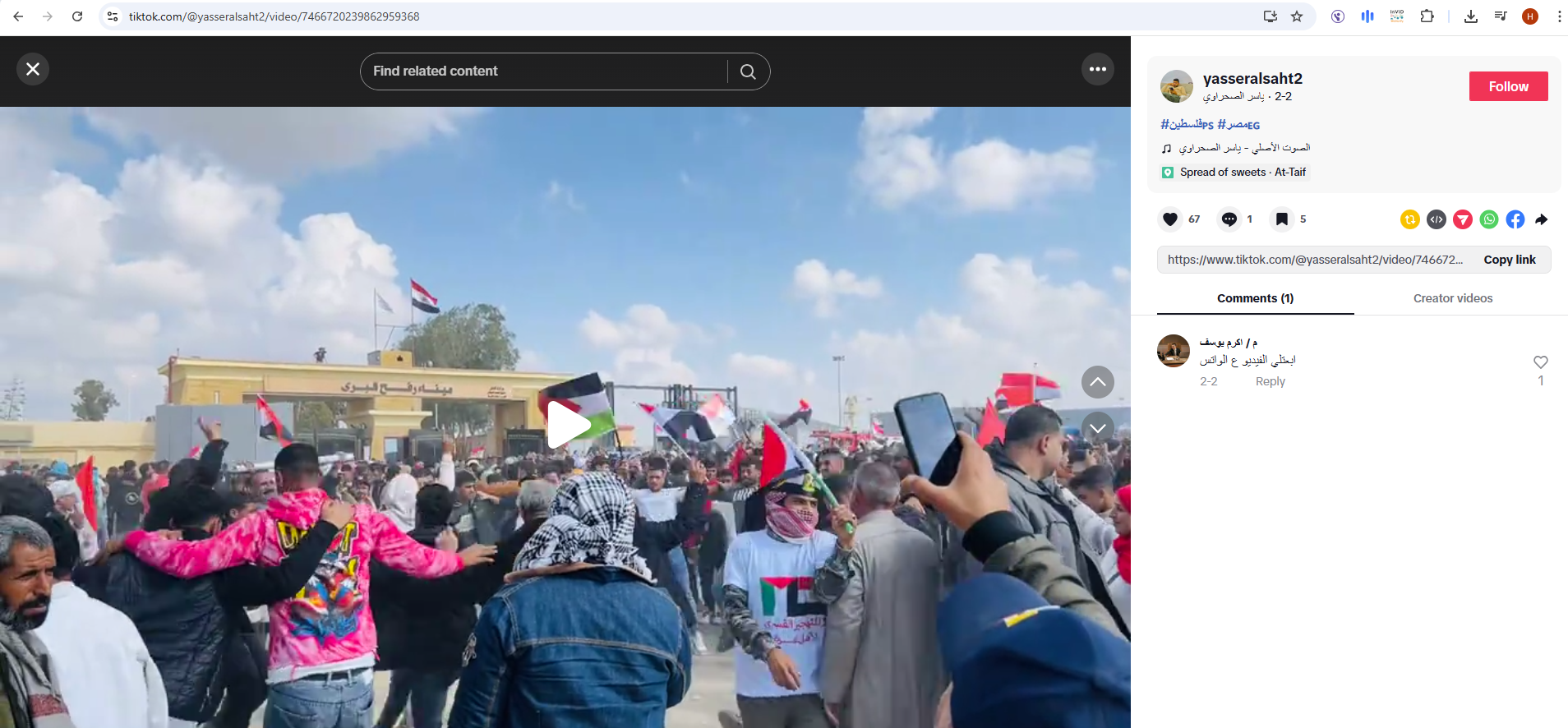 لقطة من الفيديو المنشور في حساب ياسر الصحراوي في تيك توك في 2 شباط 2025
