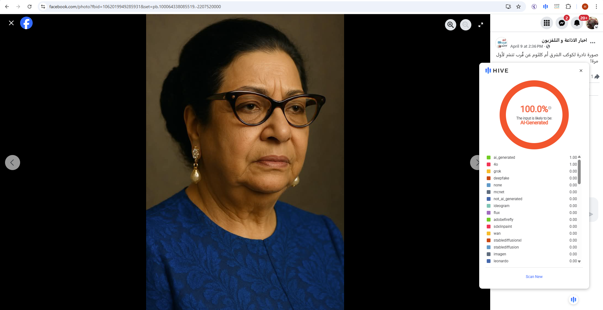 نتيجة فحص الصورة بواسطة Hive Google