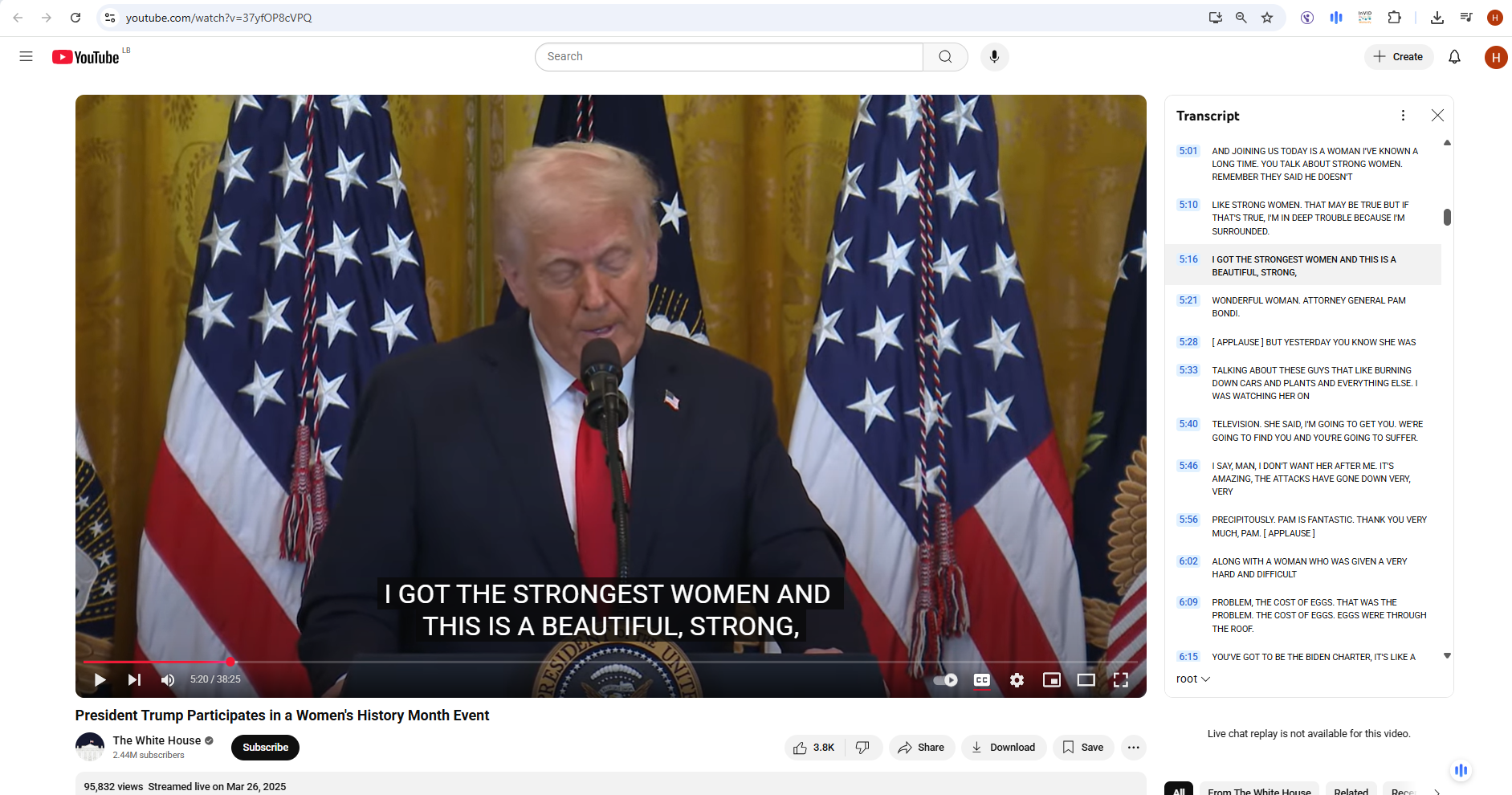 لقطة من الفيديو المنشور في حساب البيت الابيض في يوتيوب في 26 آذار 2025
