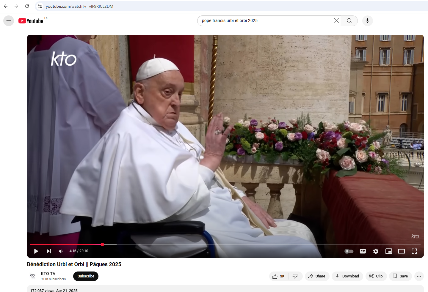 لقطة من الفيديو المنشور في حساب KTO TV في يوتيوب، في 21 نيسان 2025.