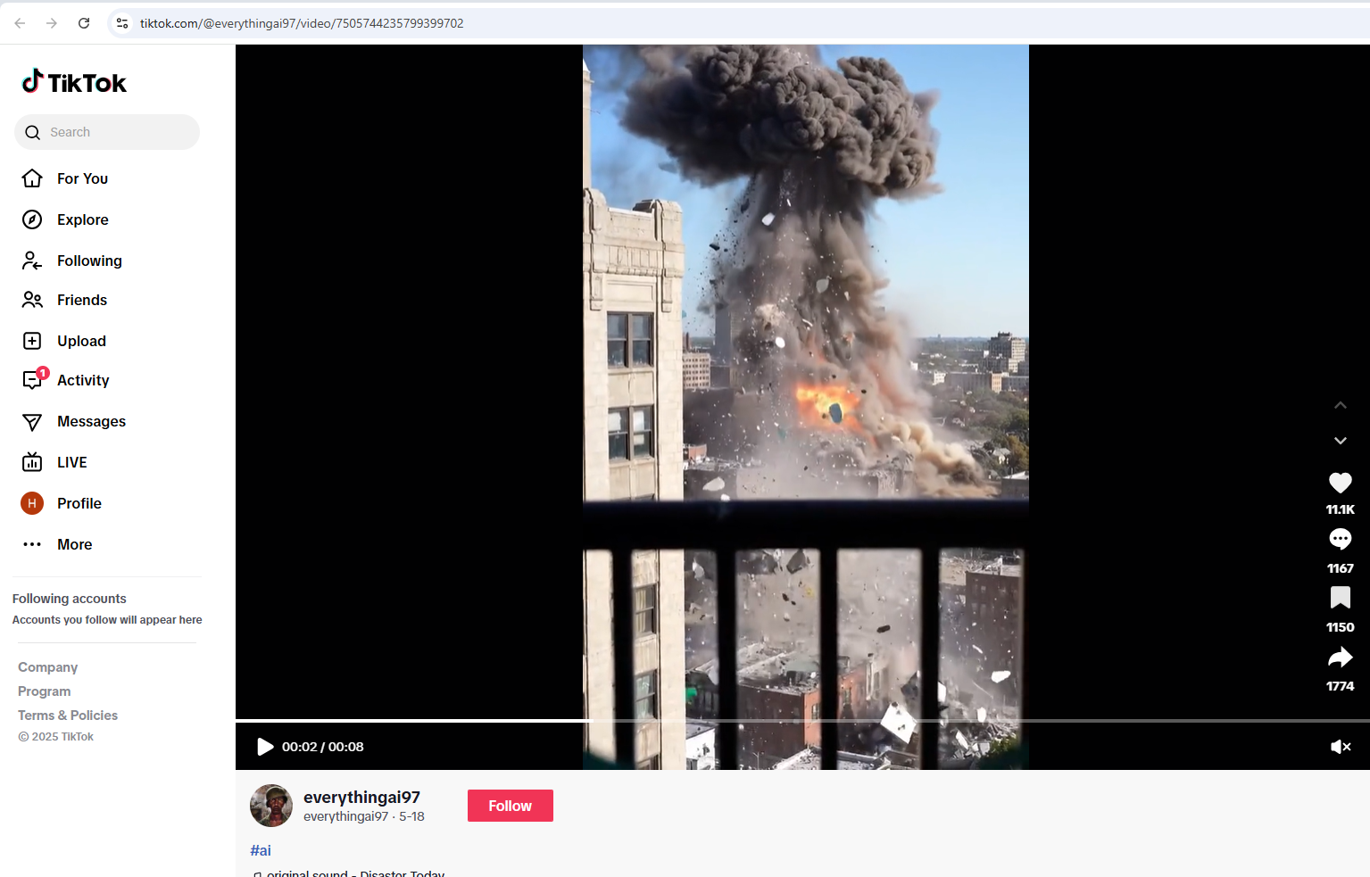 لقطة من الفيديو المنشور في حساب everythingai97 في تيك توك في 18 ايار 2025