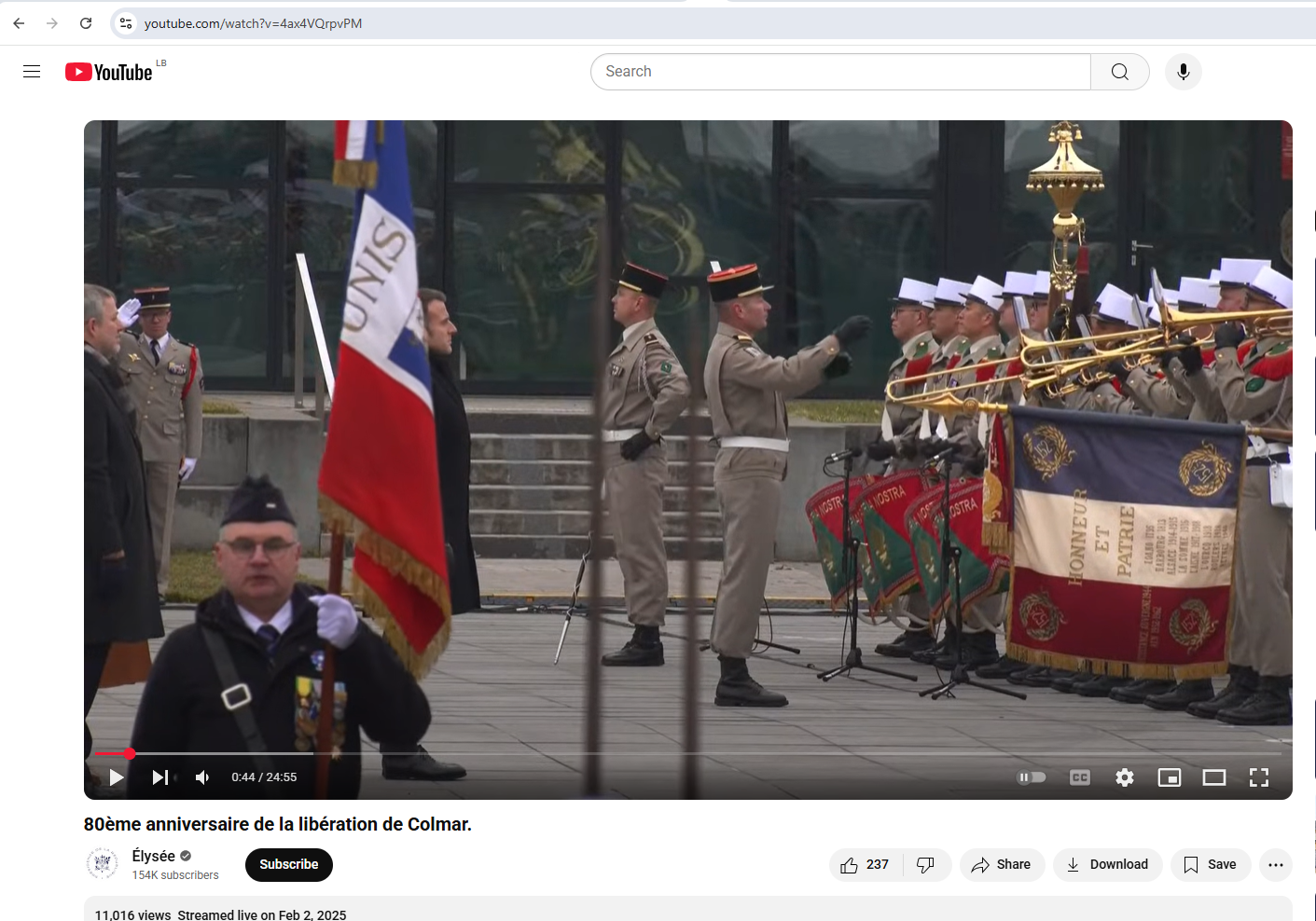 لقطة من الفيديو المنشور في حساب قصر الاليزيه في يوتيوب، في 2 شباط 2025