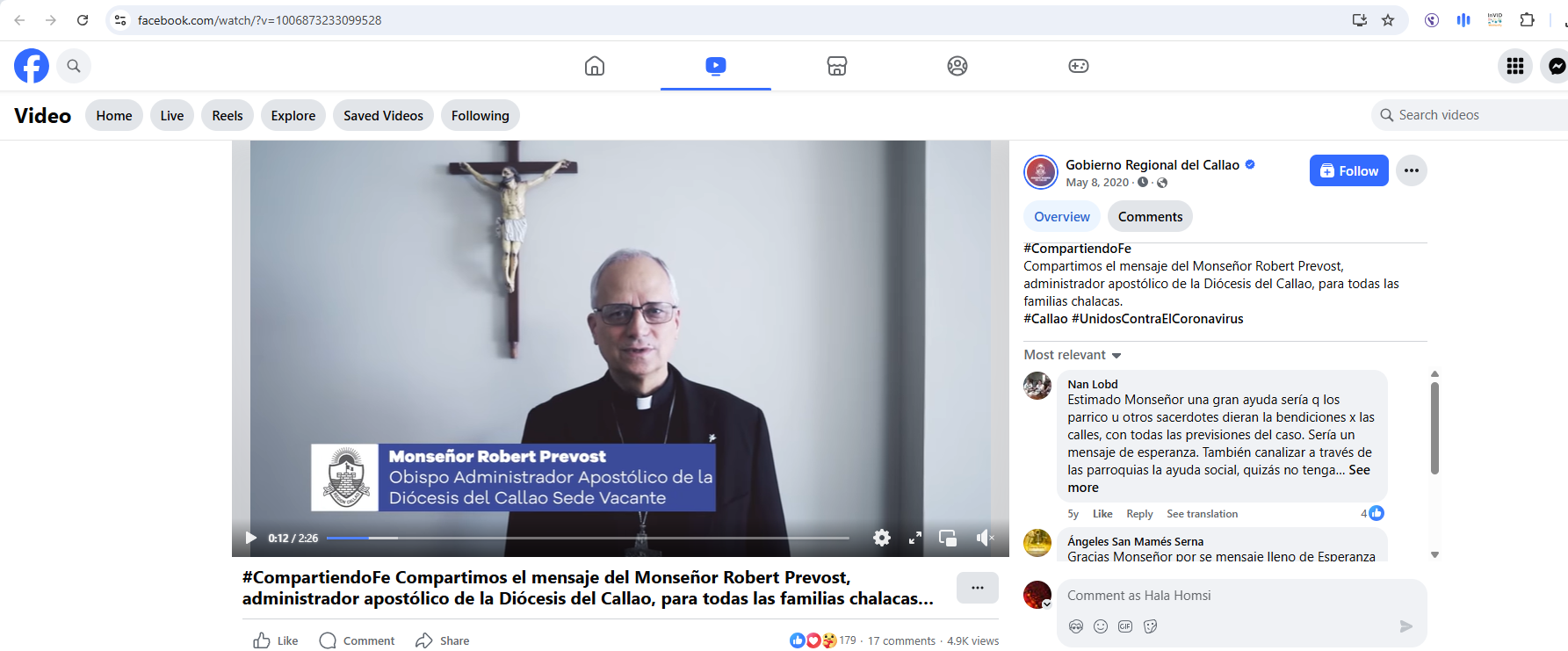 لقطة من الفيديو المنشور في صفحة الحكومة الإقليمية في كالاو في الفايسبوك، في 8 ايار 2020