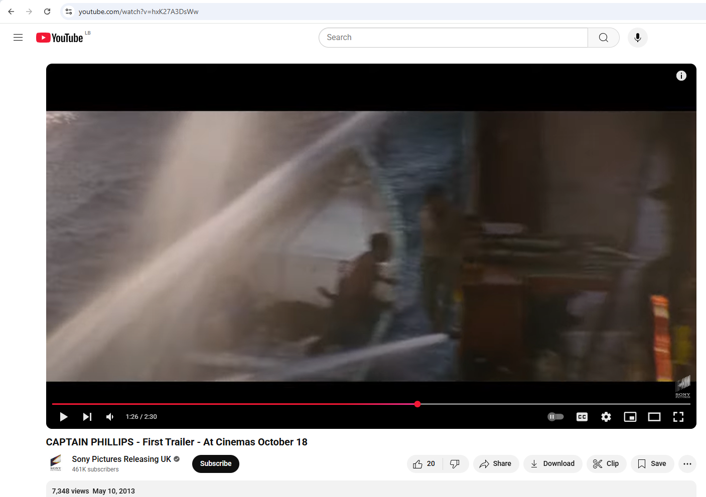 لقطة من الفيديو المنشور في حساب Sony Pictures Releasing UK في 10 ايار 2013