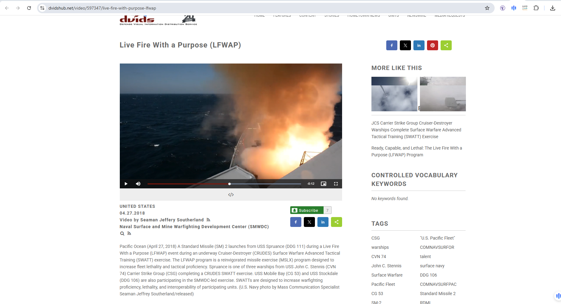 لقطة من الفيديو منشور في موقع DVIDS في 27 نيسان 2018