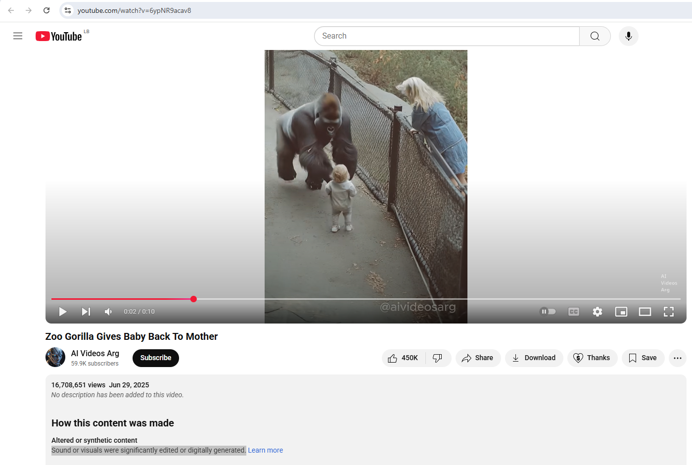 لقطة من الفيديو المنشور في حساب AI Videos Arg في يوتيوب، في 29 حزيران 2025