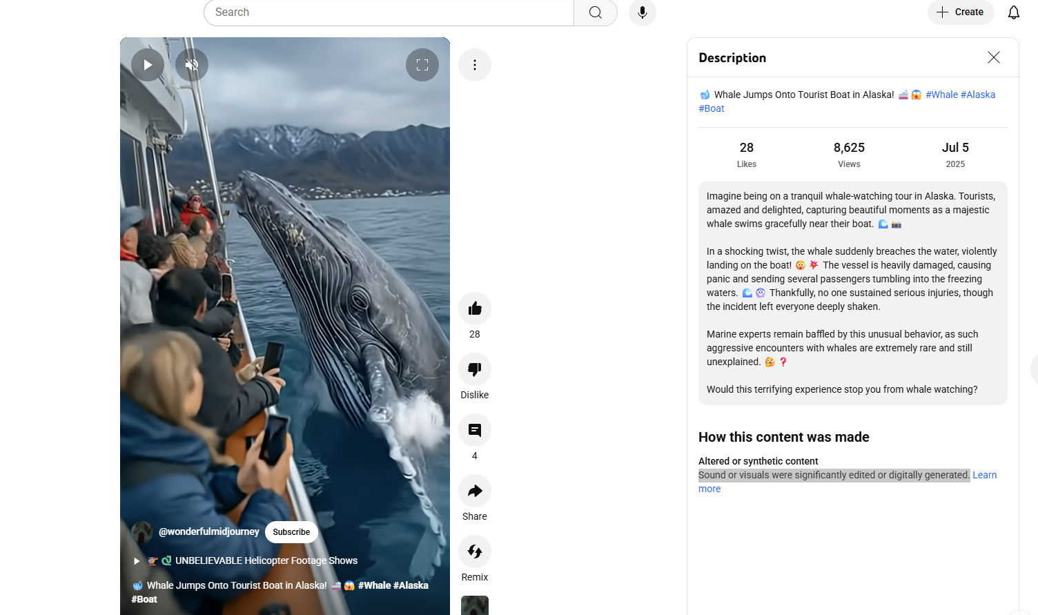 لقطة من الفيديو المنشور في حساب @wonderfulmidjourney في يوتيوب في 5 تموز 2025