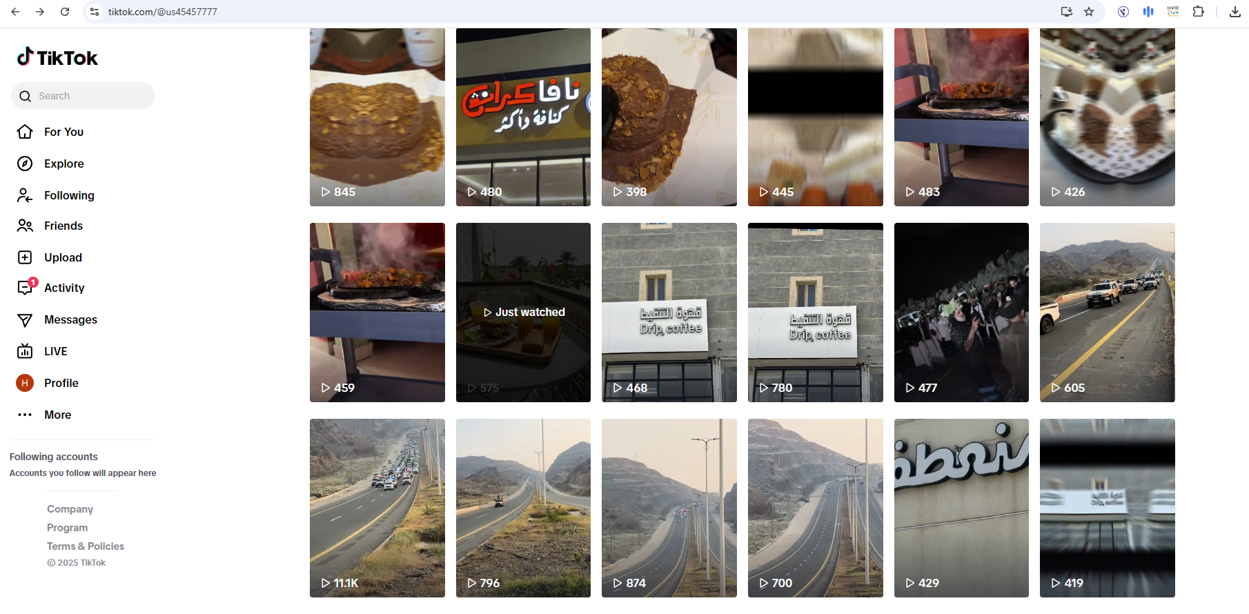 خمسة فيديوات نشرها حساب us45457777 لمرور الموكب على الطريق في 26 ايلول 2024