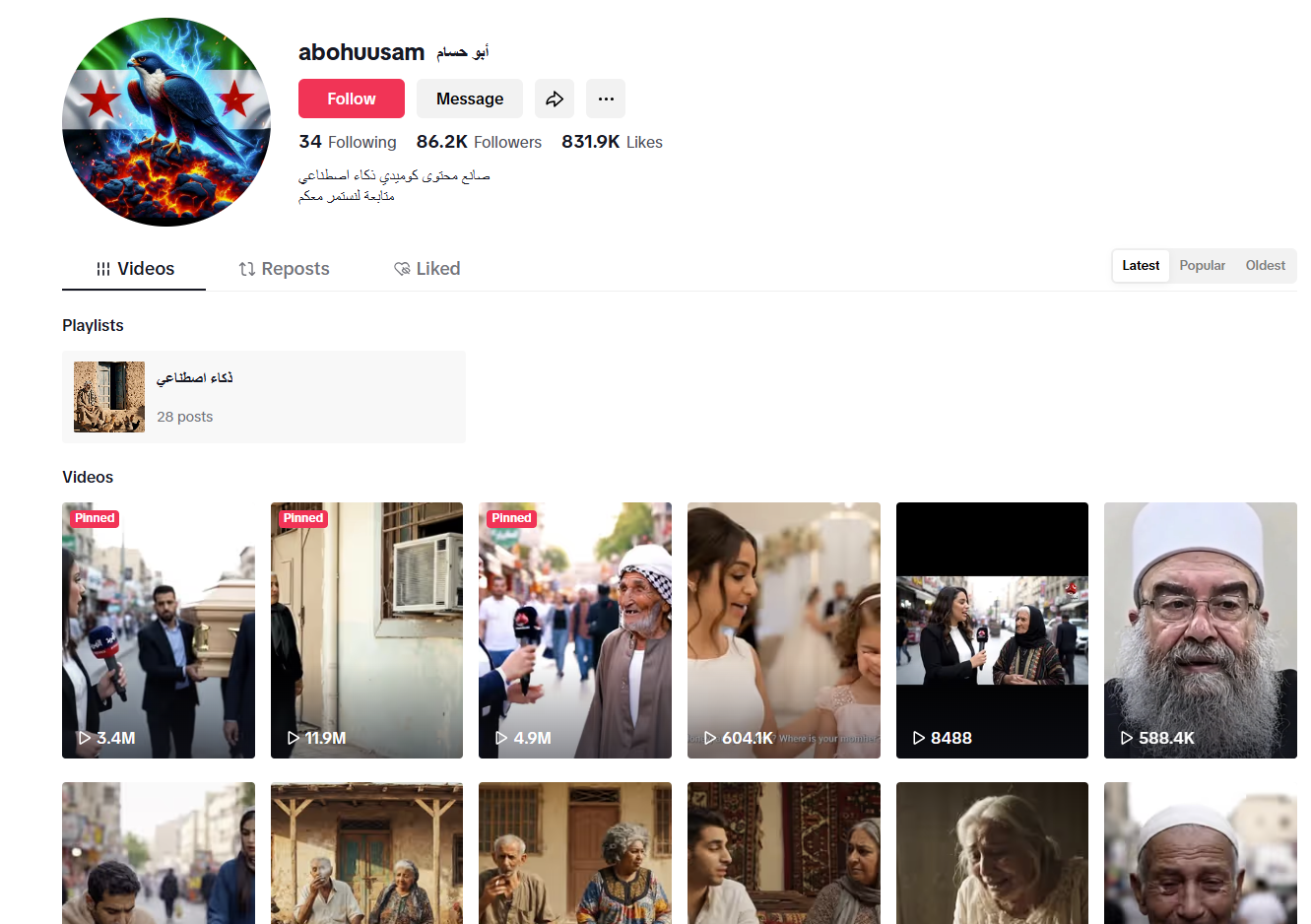 لقطة لحساب أبو وسيم في تيك توك 