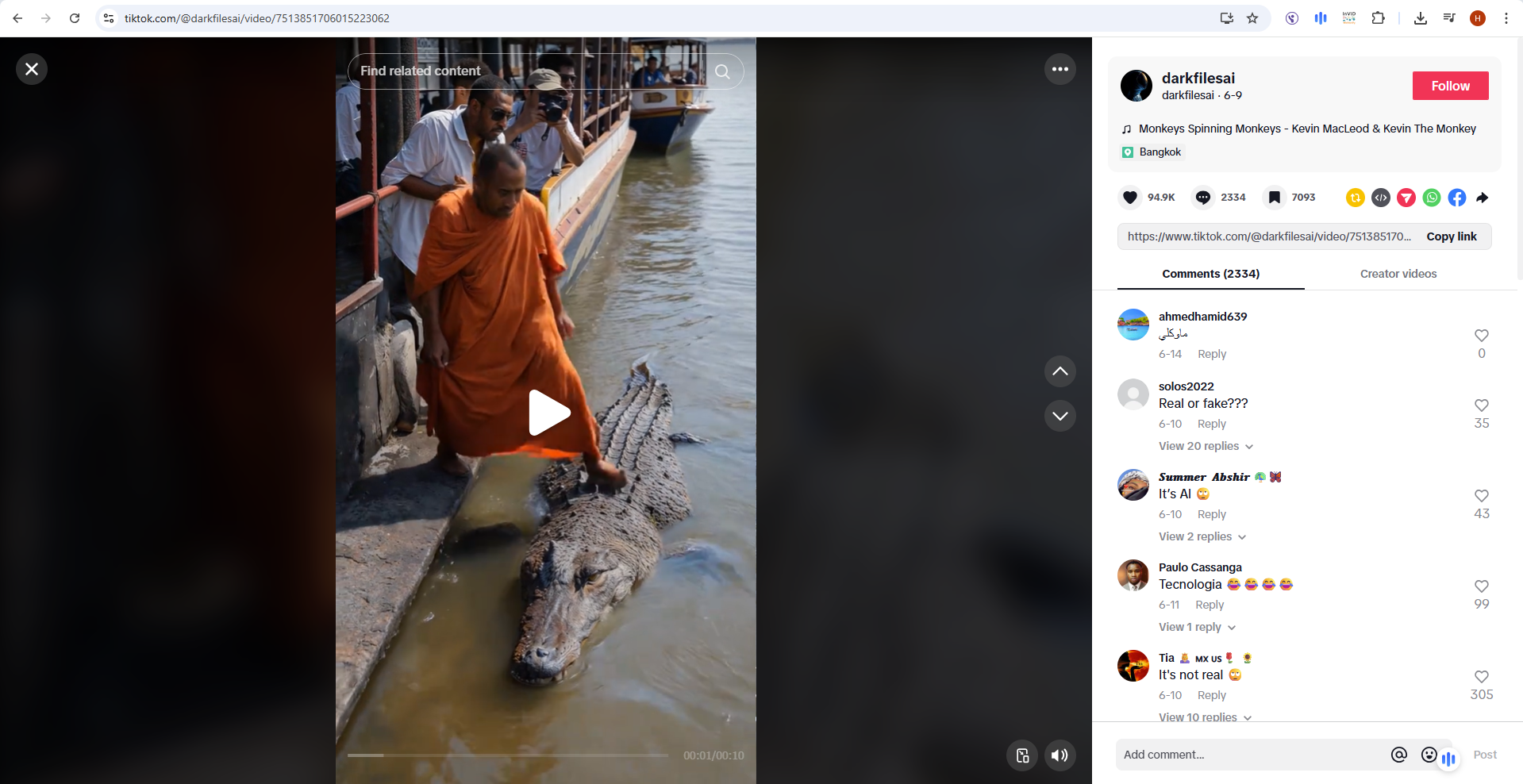 لقطة من الفيديو المنشور في حساب darkfilesai في تيك توك، في 9 حزيران 2025