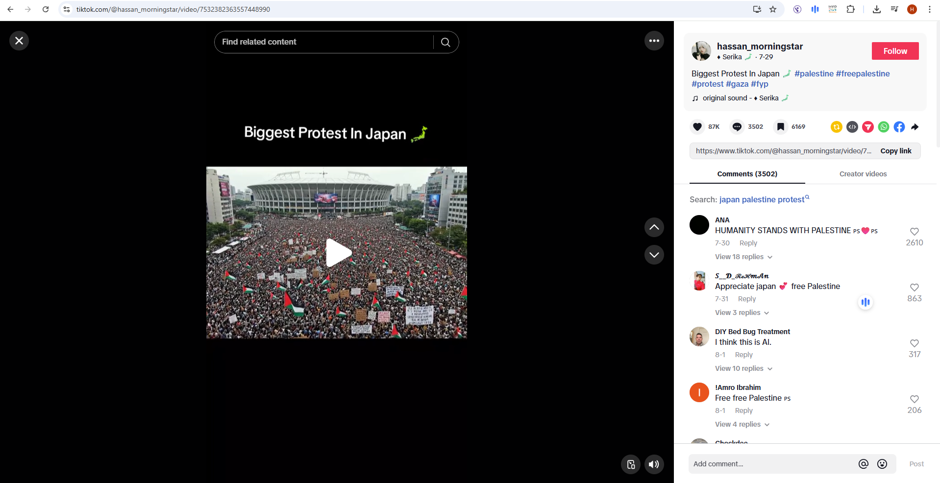 لقطة من الفيديو المنشور في حساب hassan_morningstar في تيك توك في 29 تموز 2025