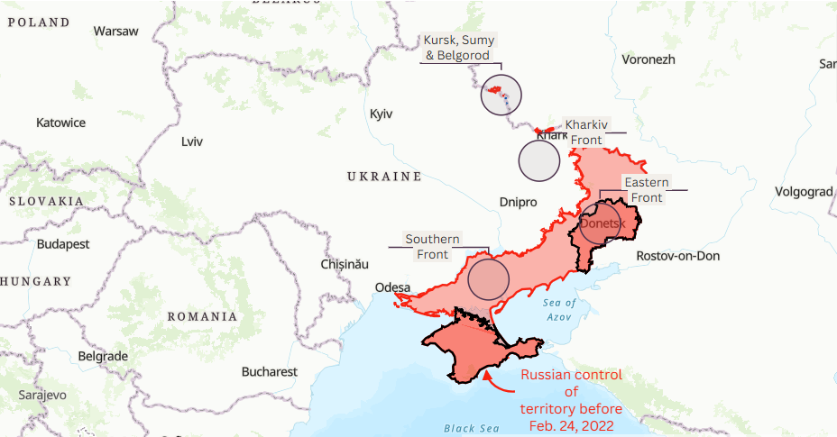 خريطة تظهر إعادة تموضع كل من روسيا وأوكرانيا (نيوزويك)